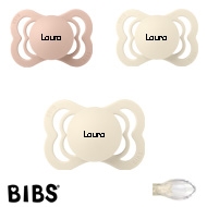 Bibs Supreme Schnuller mit Namen, Symmetrisch, Silikon, Gr.1, 2Ivory, 1 Blush, 3'er Pack